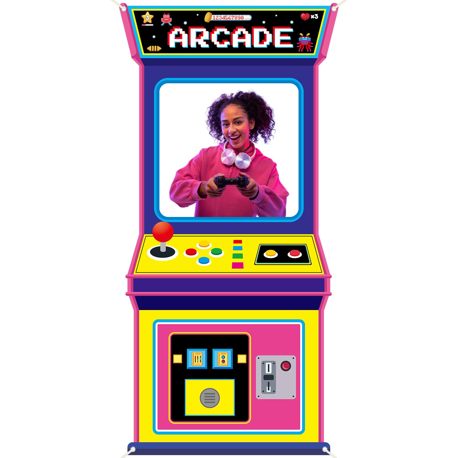 Retro Gaming Event - Fundo Fotográfico de Tecido com Tema
