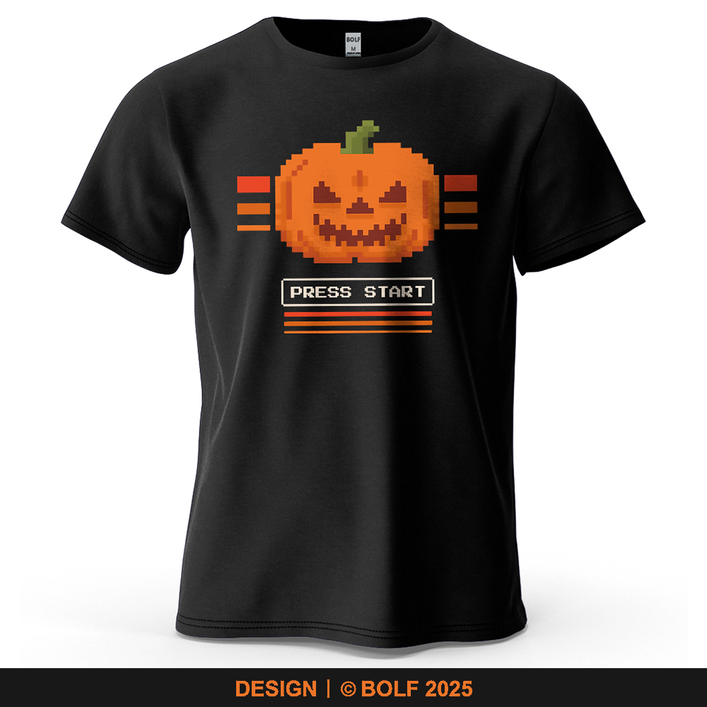 Retro Gaming Event - Halloween abóbora impresso camiseta masculina 100%