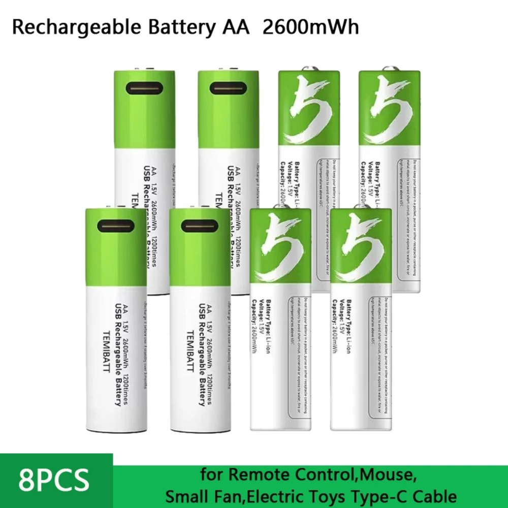 Rechargeable Battery Aa - 8 baterias recarregáveis AA de 1,5V