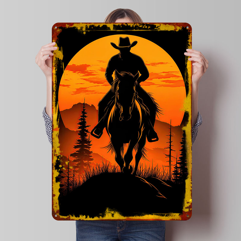 Retro Gaming At Home - Pôster Metálico Silhueta de Cowboy ao