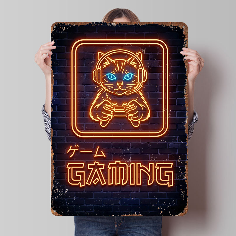 Pôster de Gato Gamer Neon Pers - Retro Gaming At Home avaliação e preço